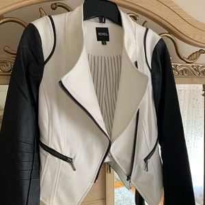 Faux black leather sleeves jacket